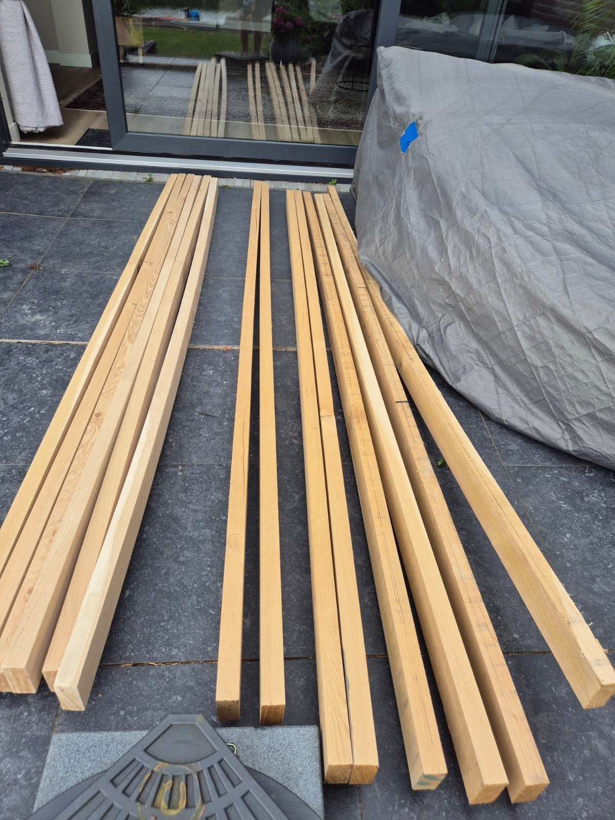 Eikenhouten balken 4.5 x 9 x 300 cm, 15 stuks, Doe-het-zelf en Verbouw, Hout en Planken, Ophalen, Gebruikt, Eiken, Balk