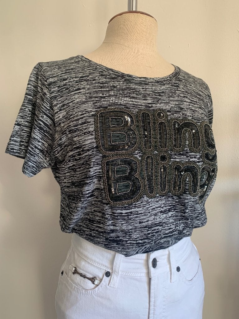 Essentiel Antwerp T-shirt KM melange print grijs zwart S/36, Verzenden, Zo goed als nieuw, Maat 36 (S), Grijs