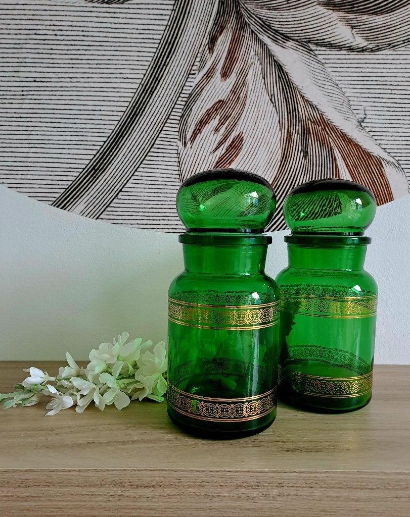 Set unieke vintage apothekerspotten met goudkleurige rand, Antiek en Kunst, Ophalen of Verzenden
