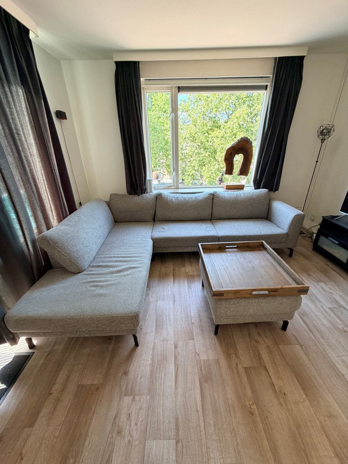 Bank + hockertafel, Ophalen, Gebruikt, 75 tot 100 cm, 250 tot 300 cm