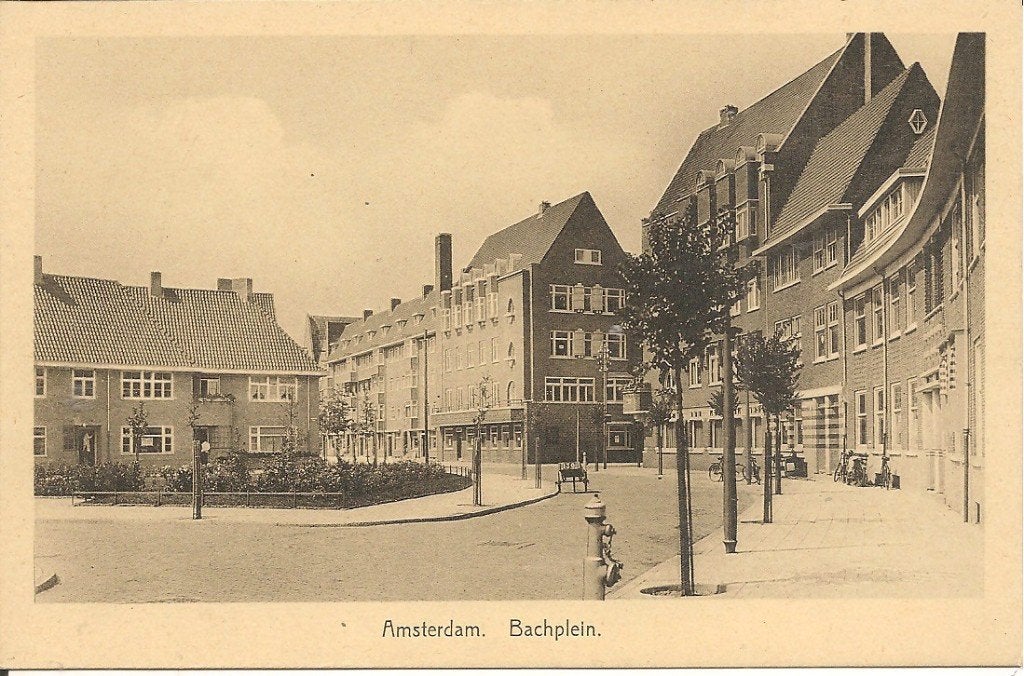 Oude ansichtkaart Amsterdam Bachplein, Verzamelen, Ophalen of Verzenden, 1920 tot 1940, Ongelopen, Noord-Holland