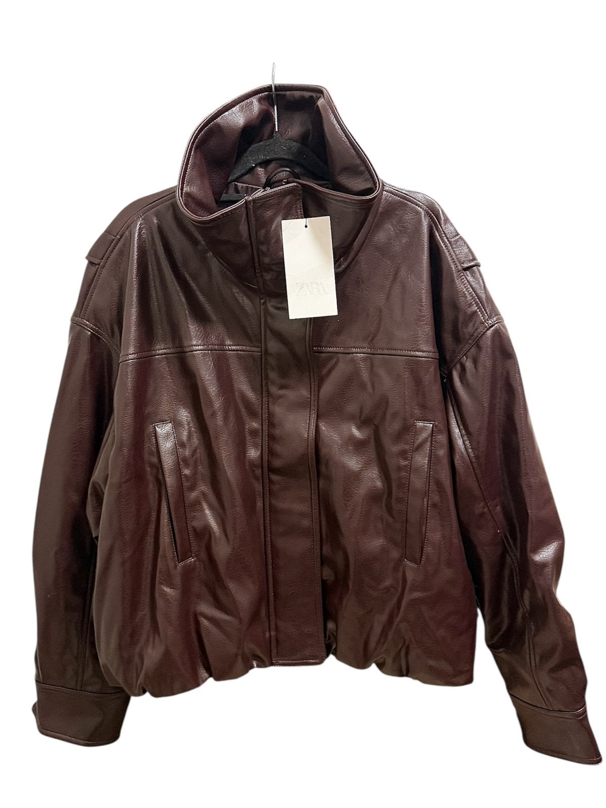 Leatherlook Jacket ZARA dark burgundy nieuw, Kleding | Dames, Ophalen of Verzenden, Nieuw, Maat 46/48 (XL) of groter, Overige kleuren