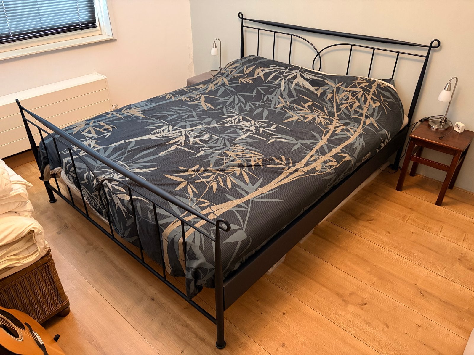 Stalen grijs/blauw tweepersoons bed frame van 160x200cm, Ophalen, Gebruikt, Tweepersoons, 200 cm