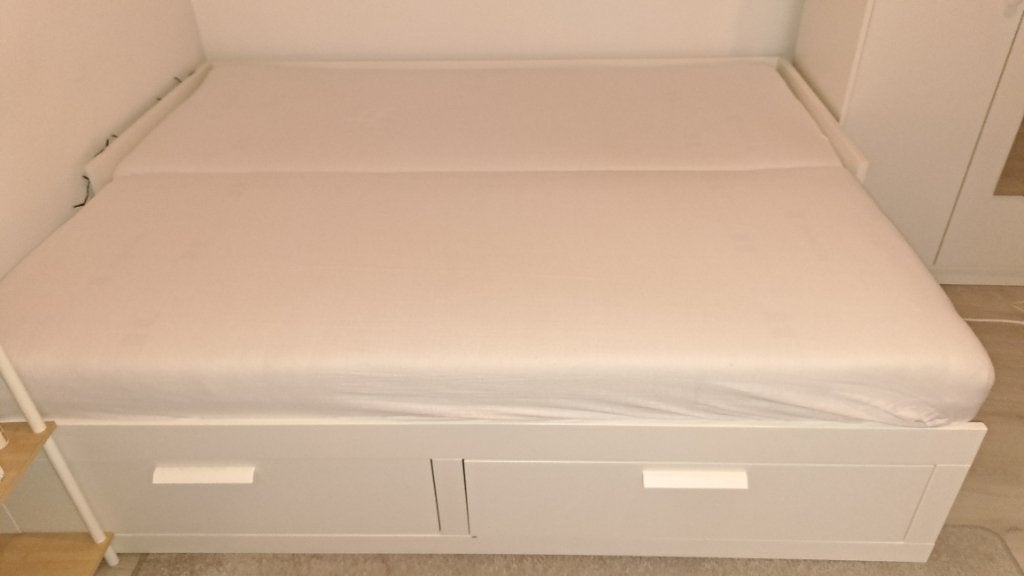 Ikea Brimmes Bedframe + Mattresses, Ophalen, Gebruikt, Wit, Tweepersoons