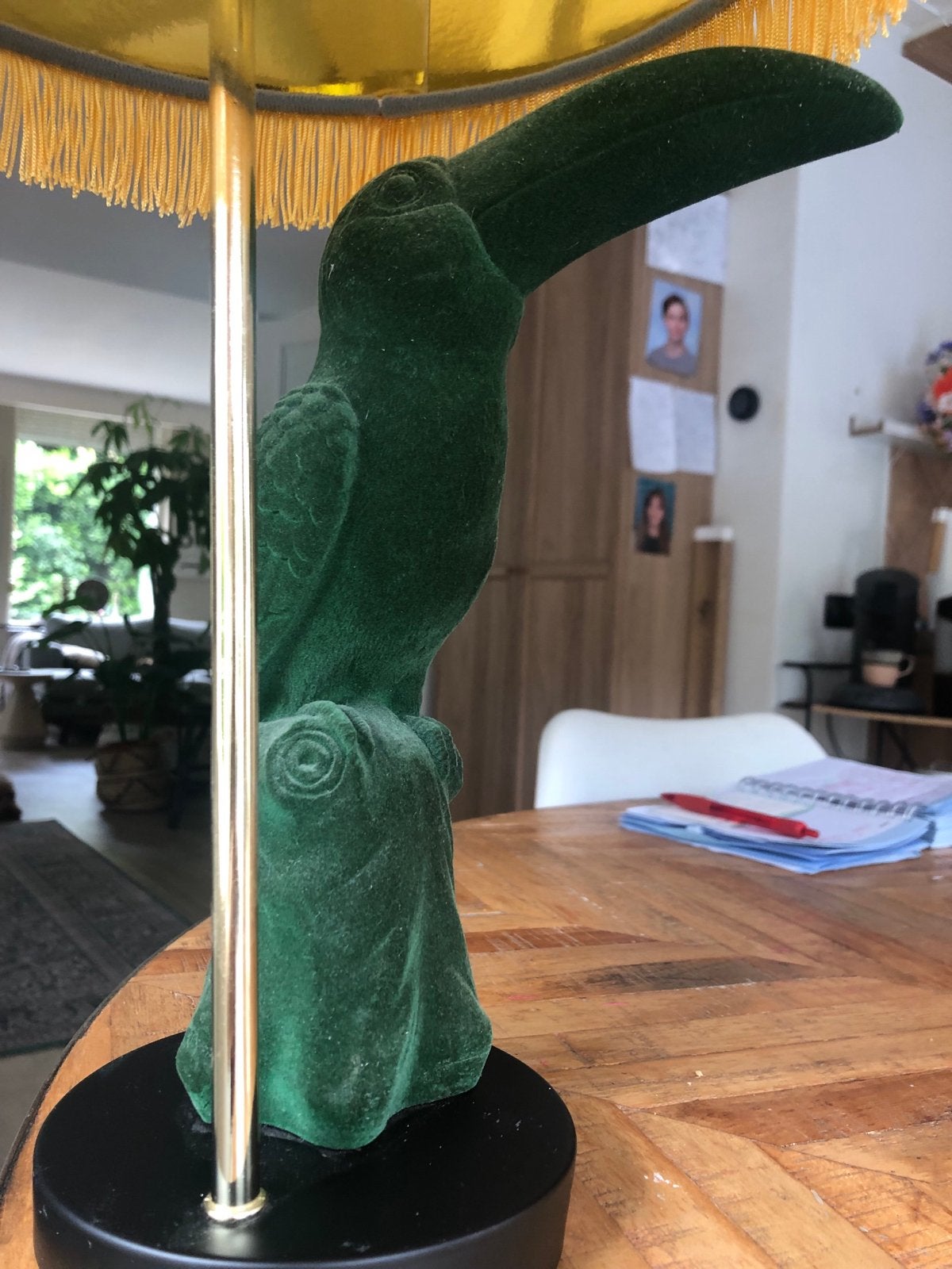 Toffe groene toekan lamp met velourse kap - Eyecatcher, Gebruikt, Groen, Textiel, Met kap
