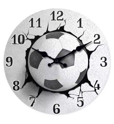 Ronde wandklok van hout Voetbal (25cm), Ophalen of Verzenden, Nieuw, Wandklok