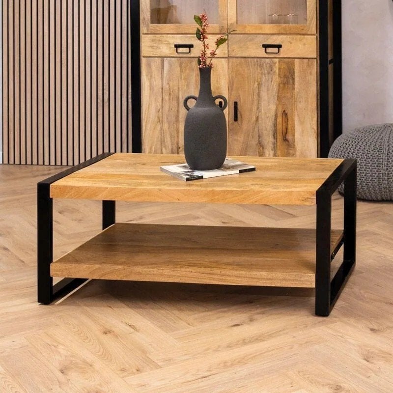 salontafel Britt, mangohout met zwartstalen frame, Huis en Inrichting, Tafels | Salontafels, 100 tot 150 cm, Mangohout met zwart staal