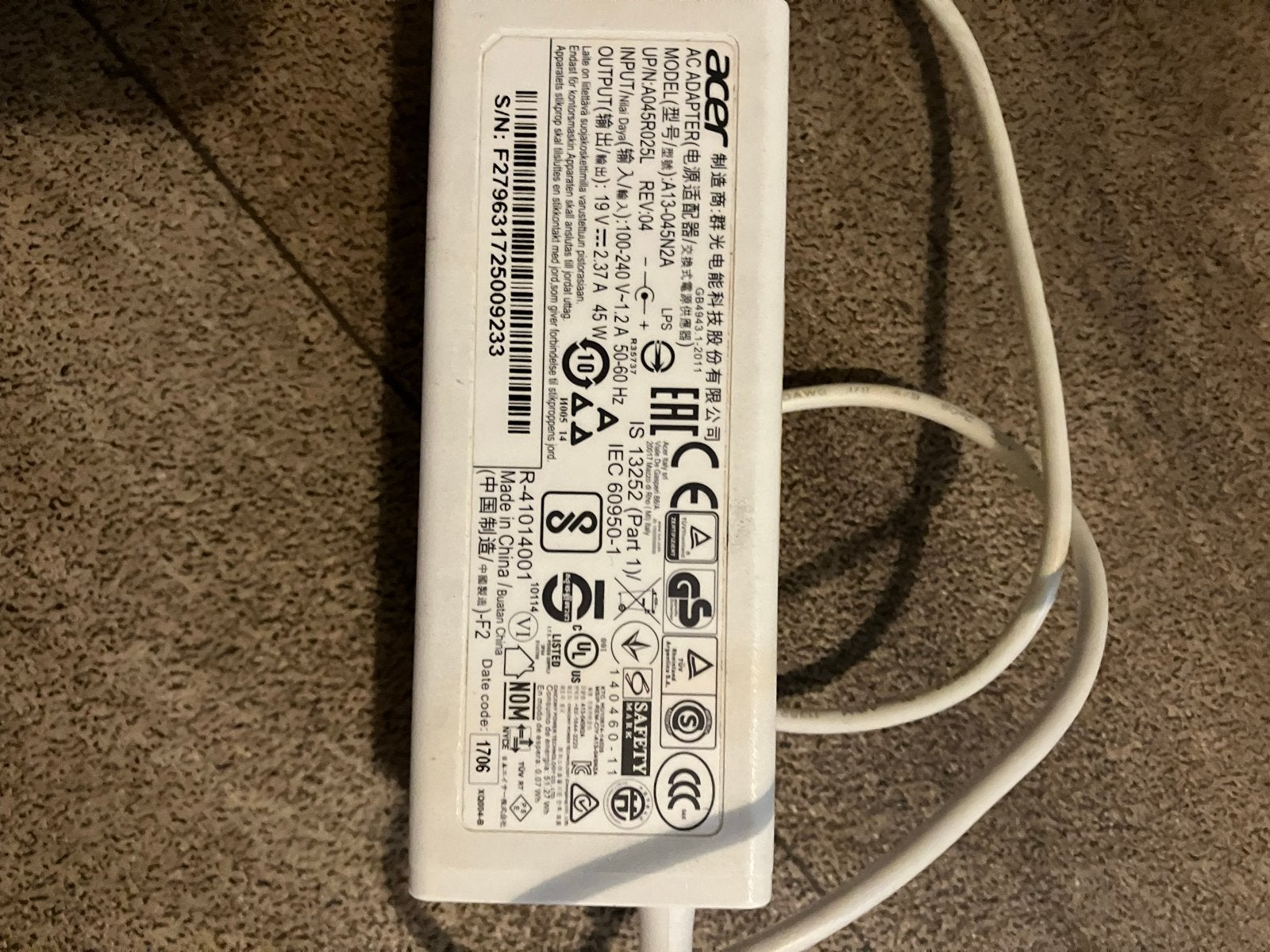 Acer Chromebook Oplader - Origineel en Goede Staat, Computers en Software, Ophalen of Verzenden, Zo goed als nieuw