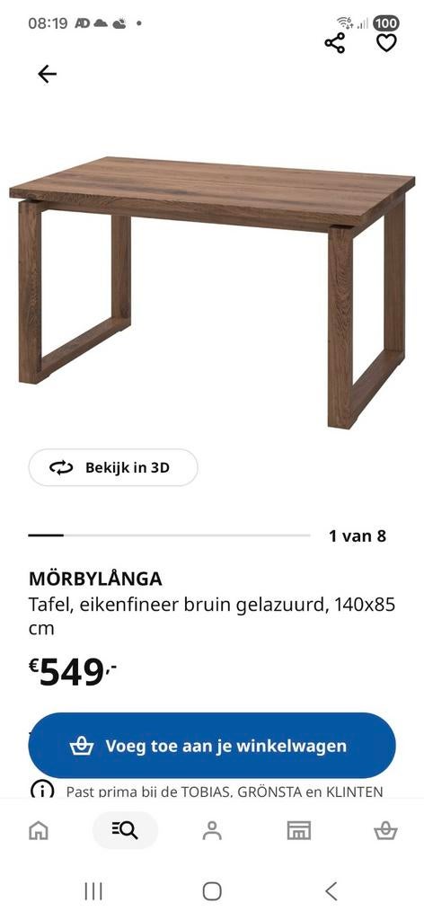 Ikea eettafel Morbylanga, Ophalen, 200 cm of meer, 50 tot 100 cm, Zo goed als nieuw