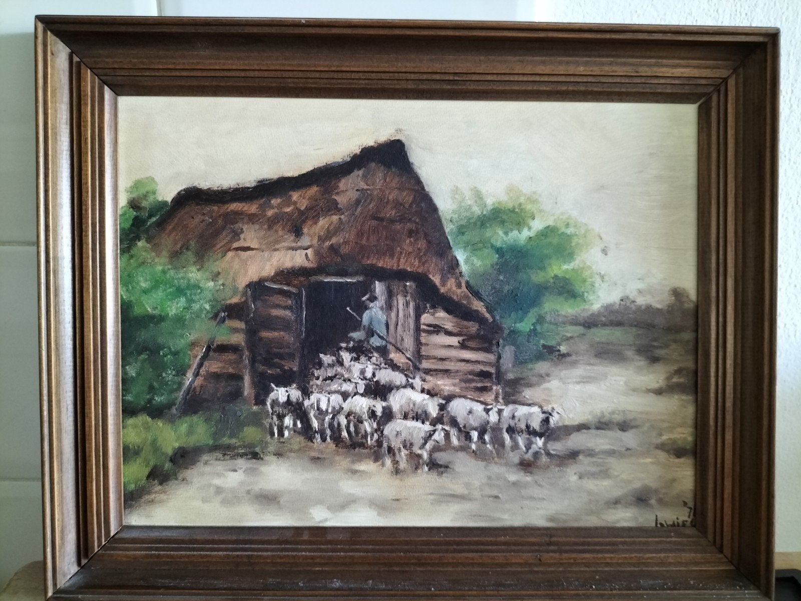 Herder met schapen bij schuur, Antiek en Kunst, Ophalen