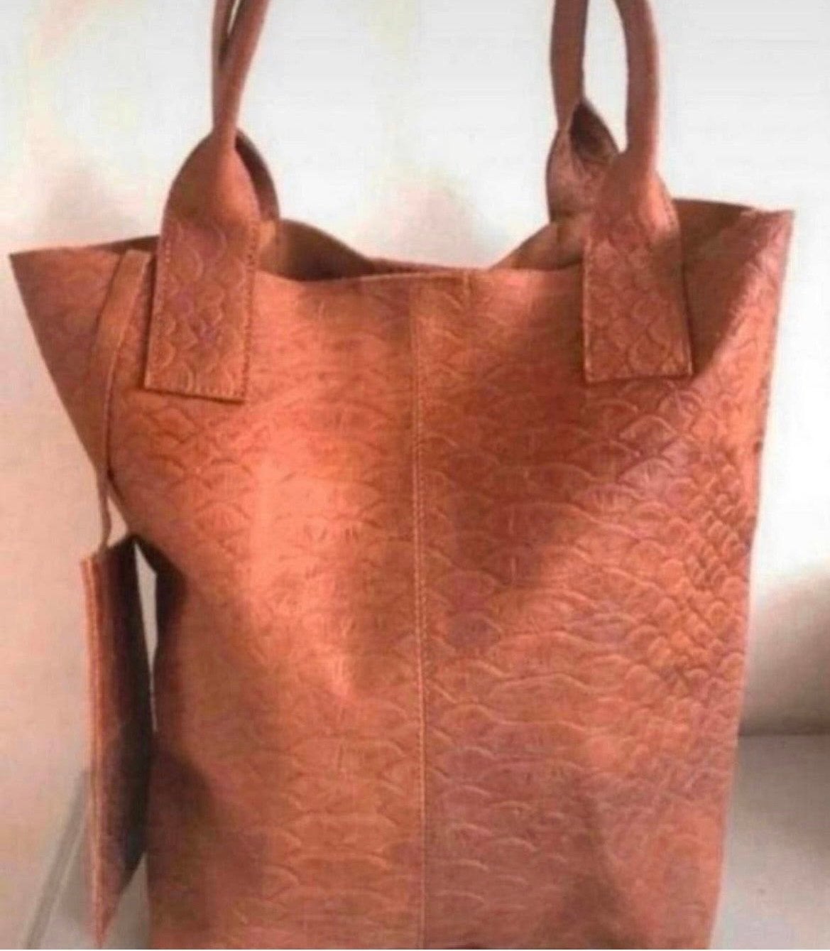 Stijlvolle cognac leren Tas met Reptielprint nieuw!, Ophalen of Verzenden, Nieuw, Bruin, Shopper