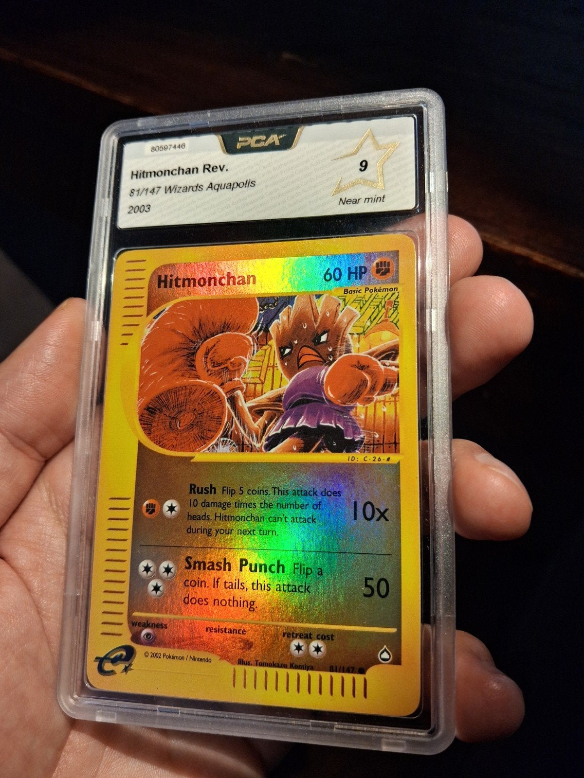 Hitmonchan 81/147 Reverse Holo PCA 9 Near Mint PSA ?, Ophalen of Verzenden