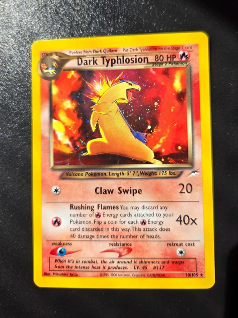 Dark Typhlosion 10/105 Pokemon Neo Destiny holo, Ophalen of Verzenden, Zo goed als nieuw, Booster, Foil