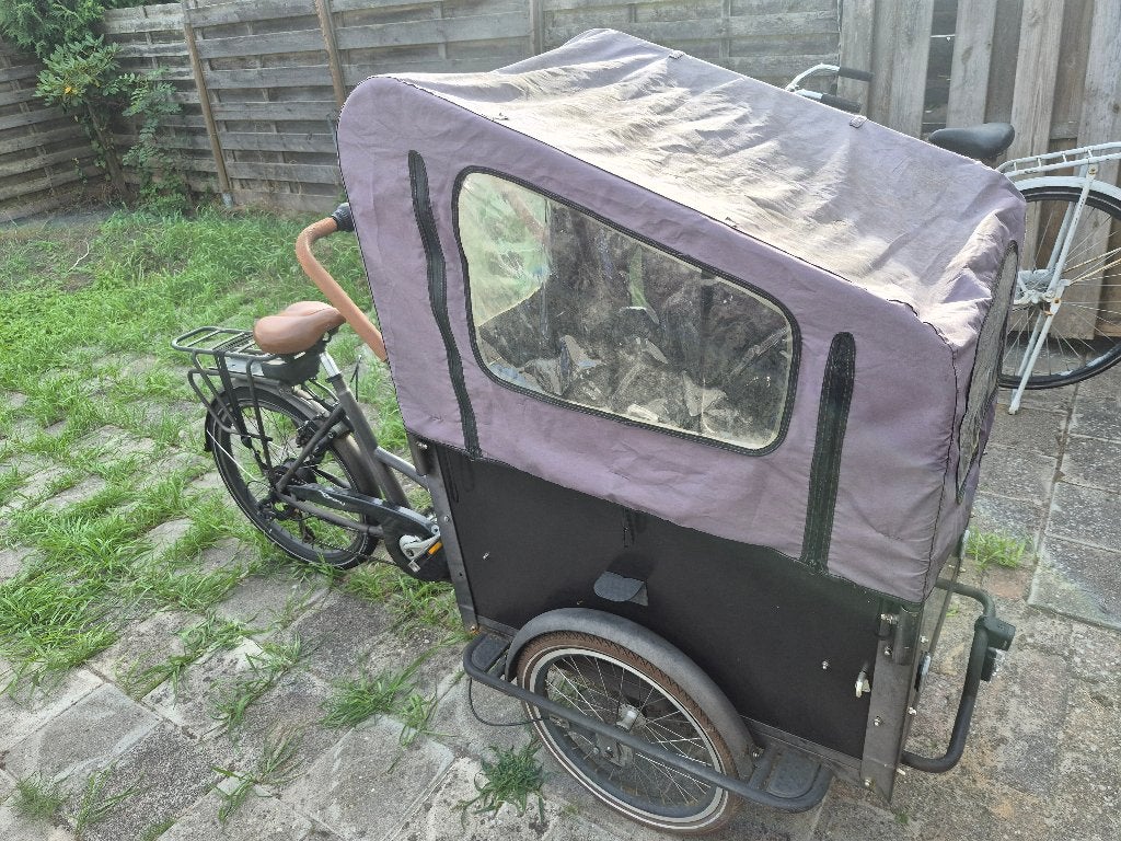 Elektrische bakfiets in goede staat, Gebruikt, Huif, 2 kinderen, Trommelrem