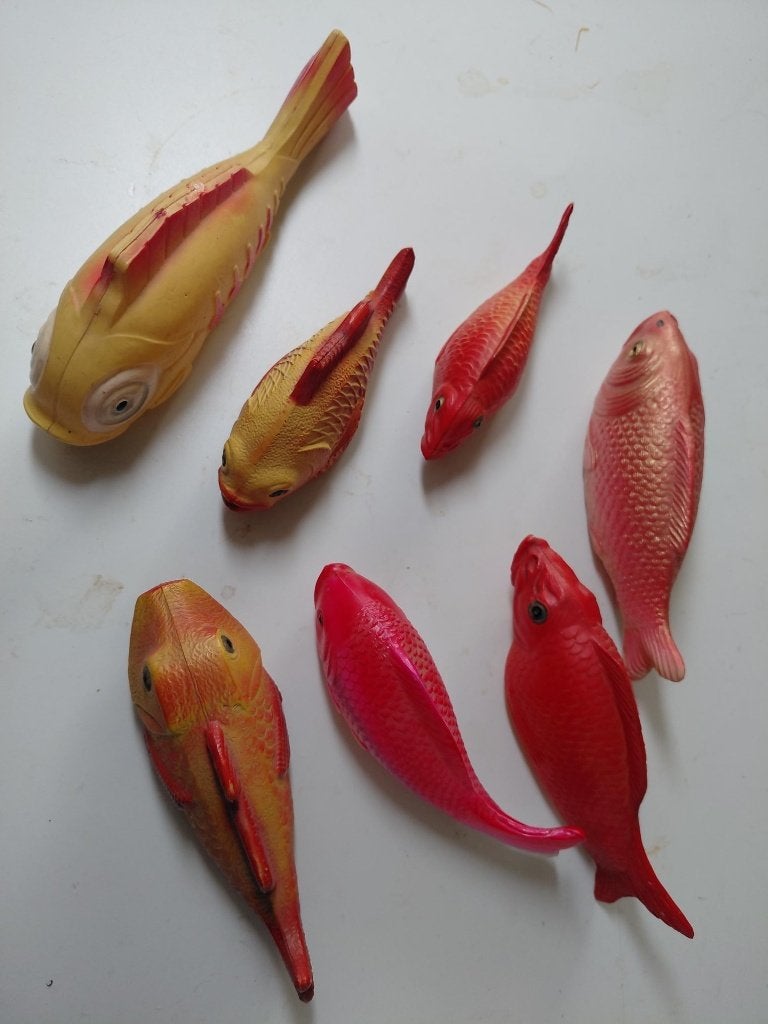 7x Vintage Celluloid Vissen - Decoratie/Speelgoed, Antiek en Kunst, Antiek | Speelgoed, Ophalen of Verzenden