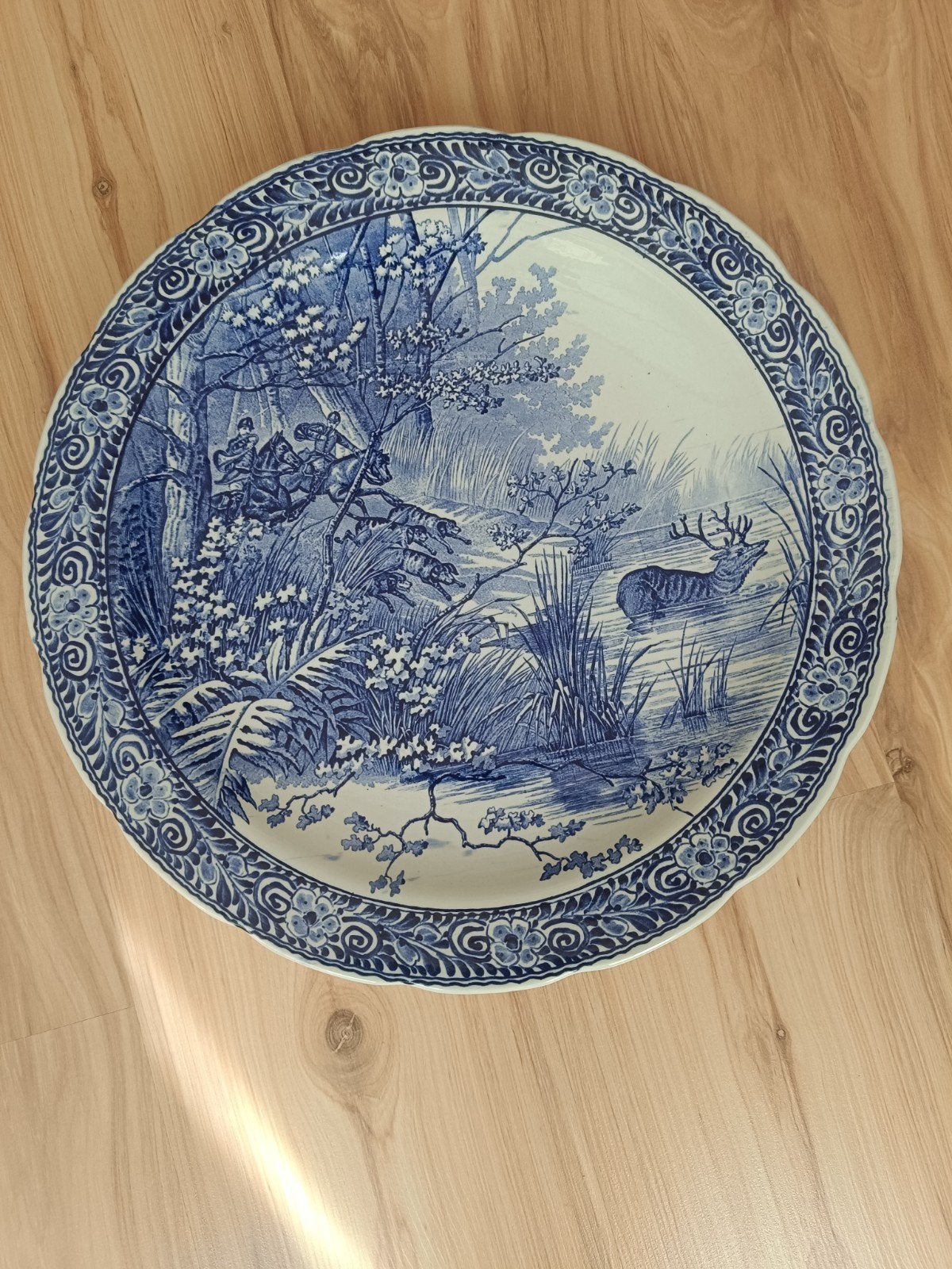 Delfts Blauw Wandbord jachttafereel- Boch België, Antiek en Kunst, Ophalen