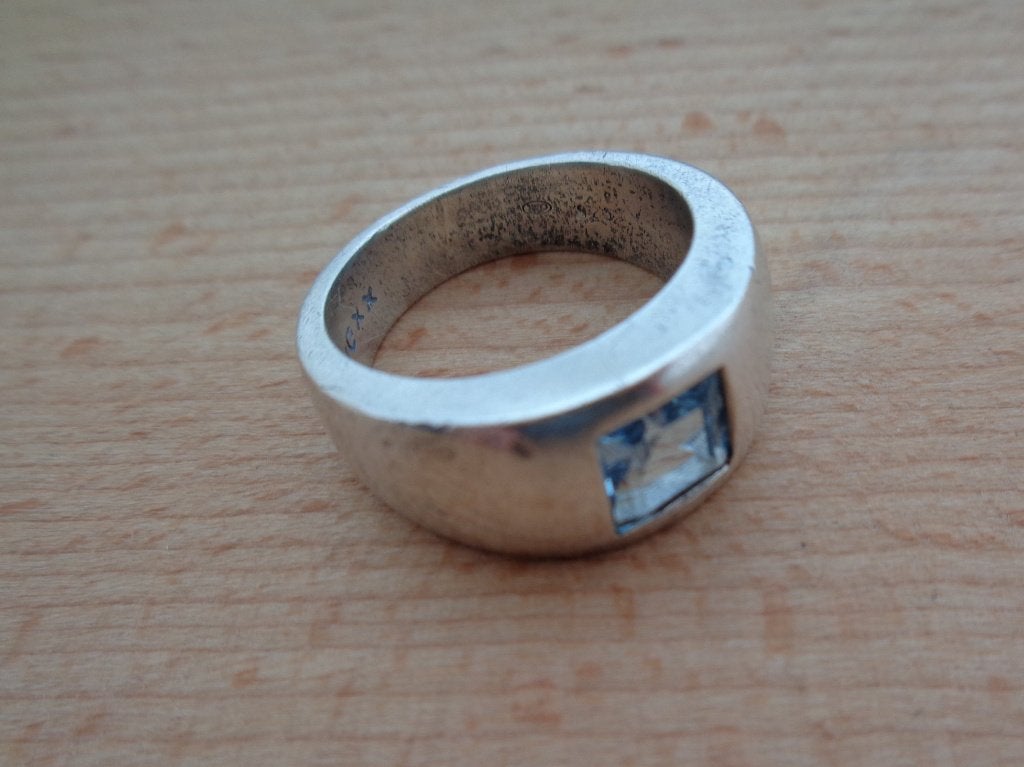 zilveren ring MEXX met blauwe steen [402], Verzenden, Zo goed als nieuw, 17 tot 18, Dame