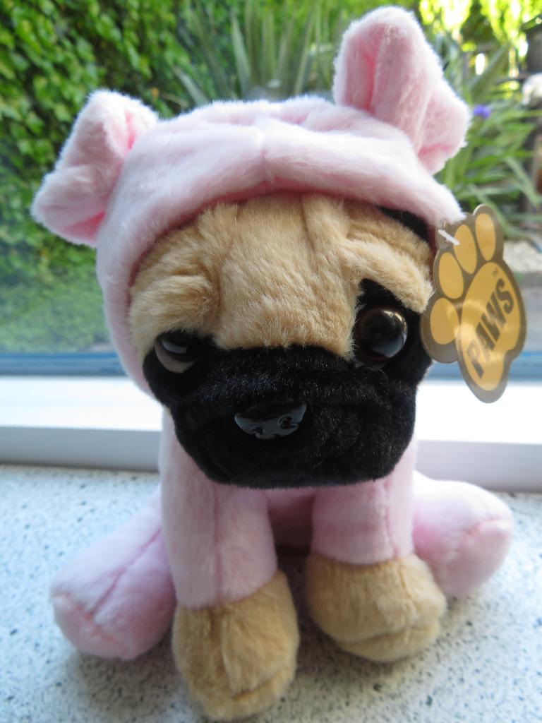 Buldog hond in roze velours pakje merk Paws, Zo goed als nieuw, Wasbaar, Roze, Klein (minder dan 20 cm)