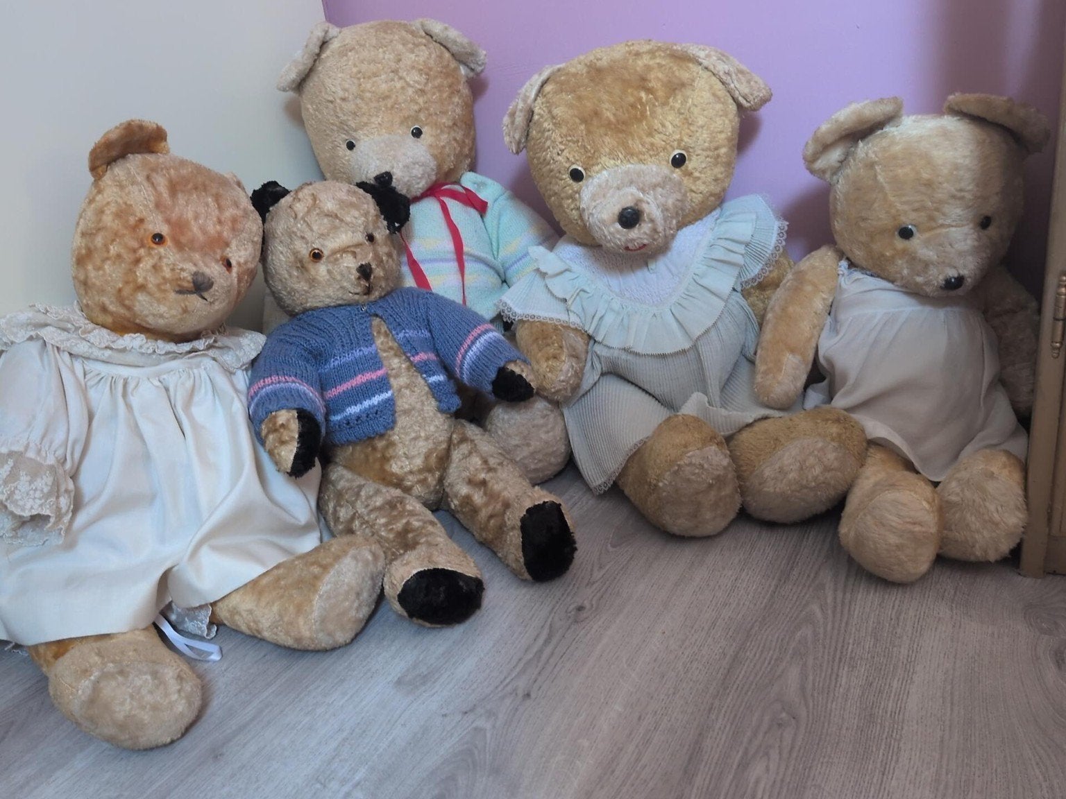 Vintage/oude grote teddyberen, set van 5, Ophalen, Gebruikt, Stoffen beer, Overige merken