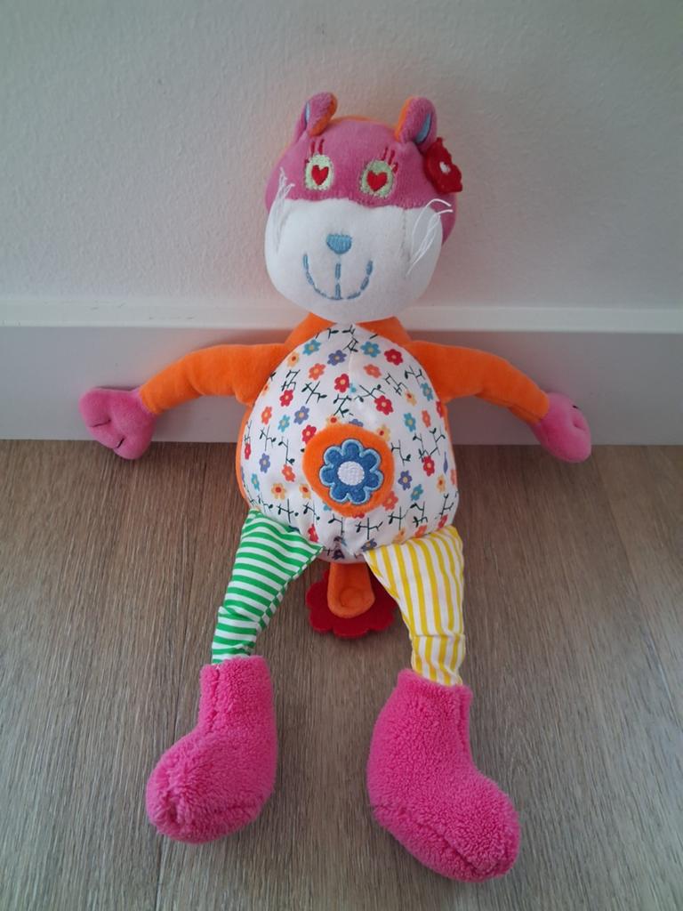 Knuffel Prenatal poes gekleurd oranje roze L747, Ophalen of Verzenden, Zo goed als nieuw