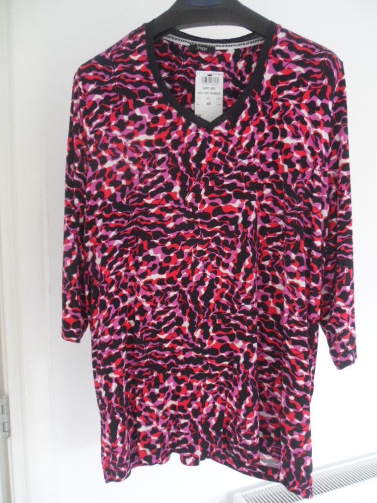 Frapp tuniek 3/4 mouw rood/roze/wit/marine mt 48 NIEUW, Frapp, Meerkleurig, Blouse of Tuniek, Nieuw