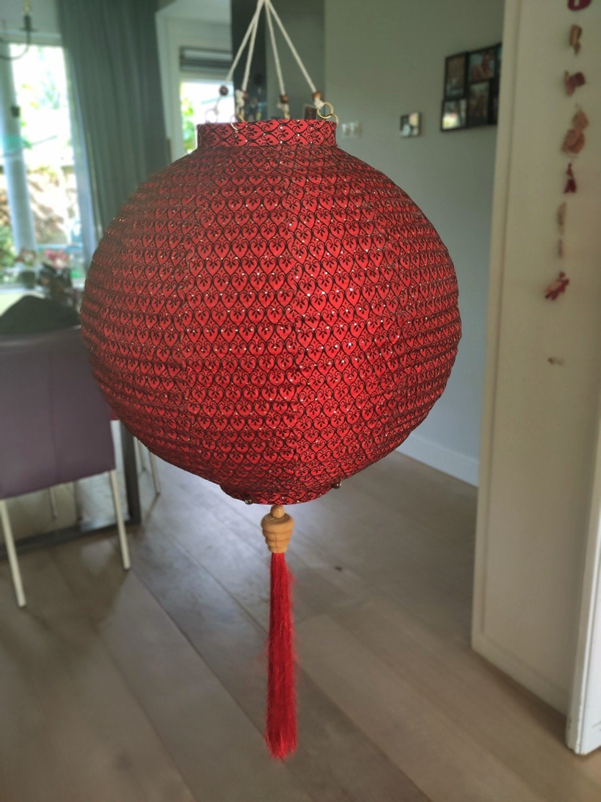 Decoratieve Aziatische Lampion Lamp, Huis en Inrichting, Lampen | Hanglampen, Gebruikt, Hout, Ophalen of Verzenden