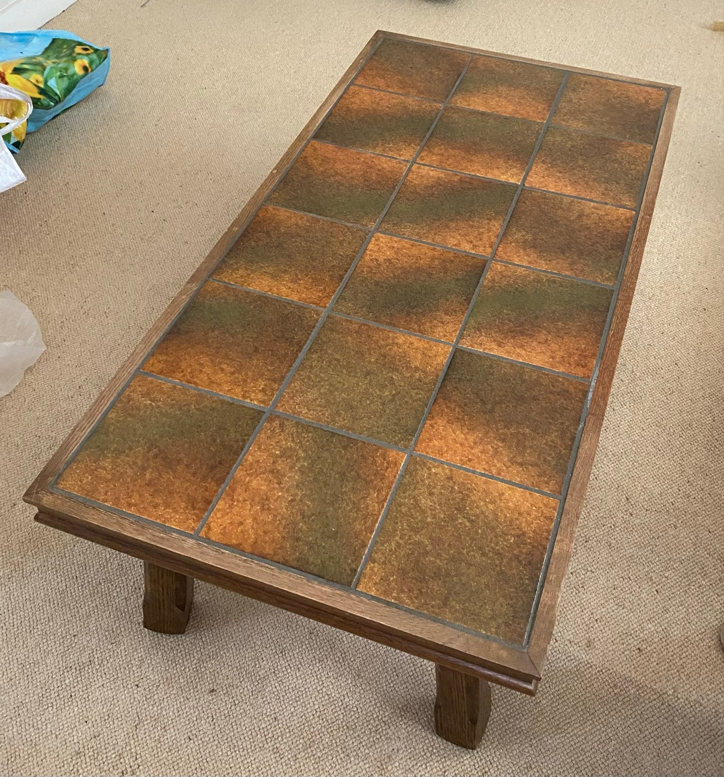 Retro salontafel met tegels jaren 70 - 120x60 cm, Ophalen, Gebruikt, 100 tot 150 cm, 50 tot 100 cm