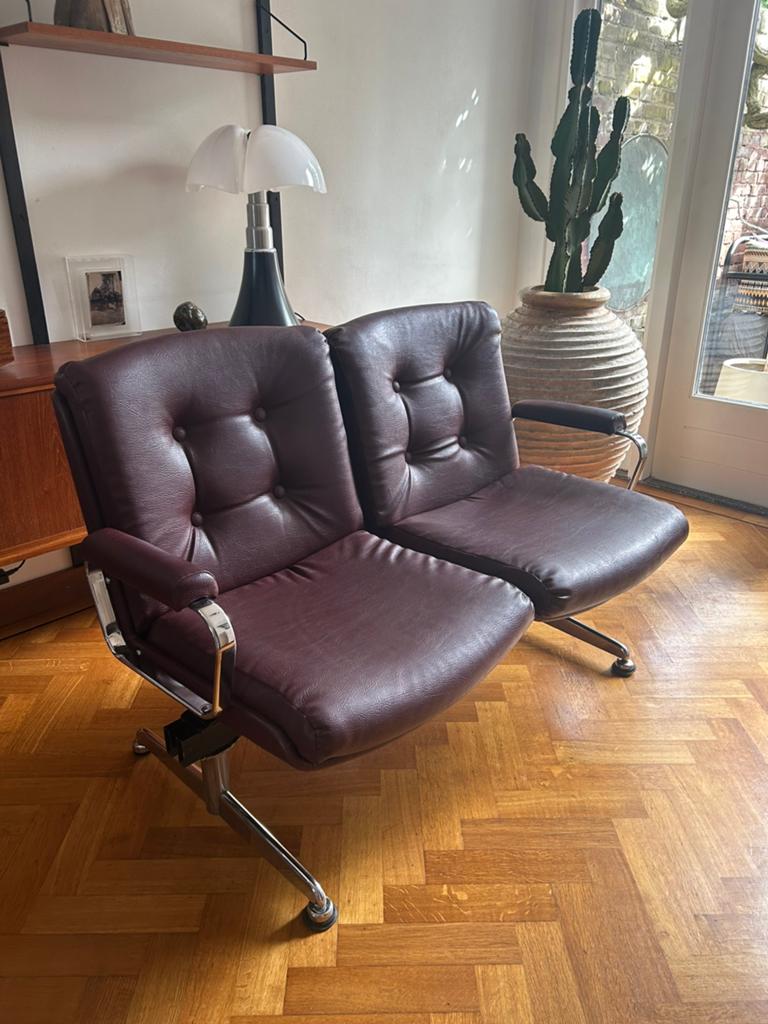 Vintage 2 zits fauteuil Gazzaro Italy, Ophalen, Zo goed als nieuw, 50 tot 75 cm, Leer