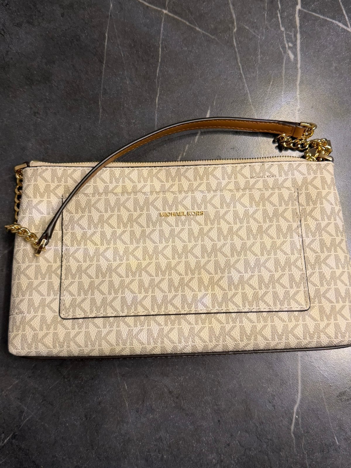 Michael Kors Clutch Tasje - Zo goed als nieuw, Ophalen of Verzenden, Zo goed als nieuw, Beige, Avondtasje