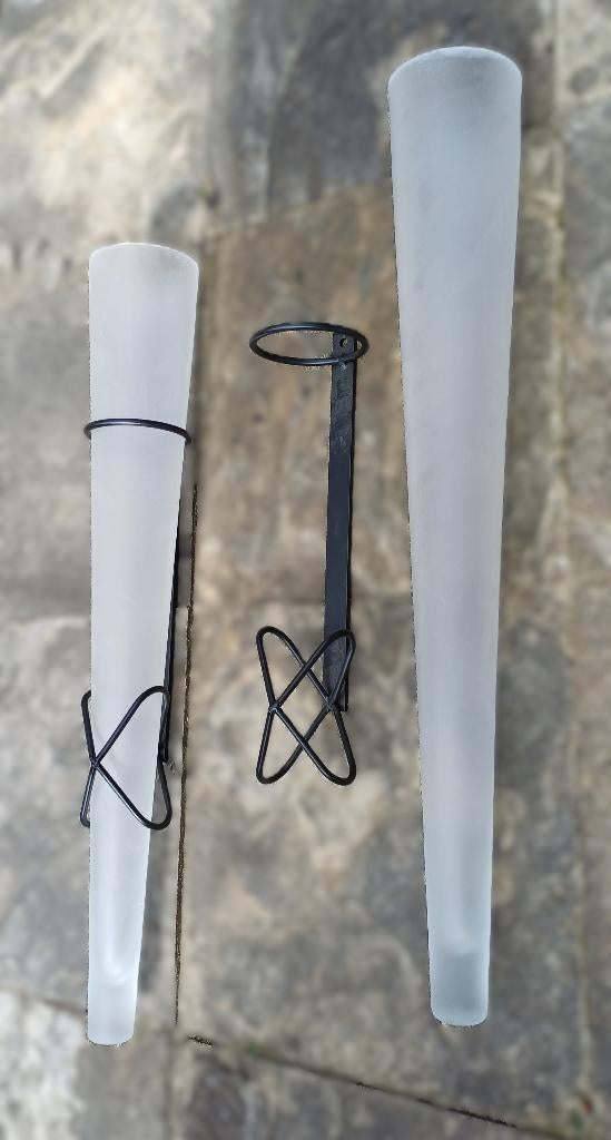 Set wandvazen H 76 cm matglas wit, metalen houders zwart, Ophalen, Wit, Nieuw, Glas