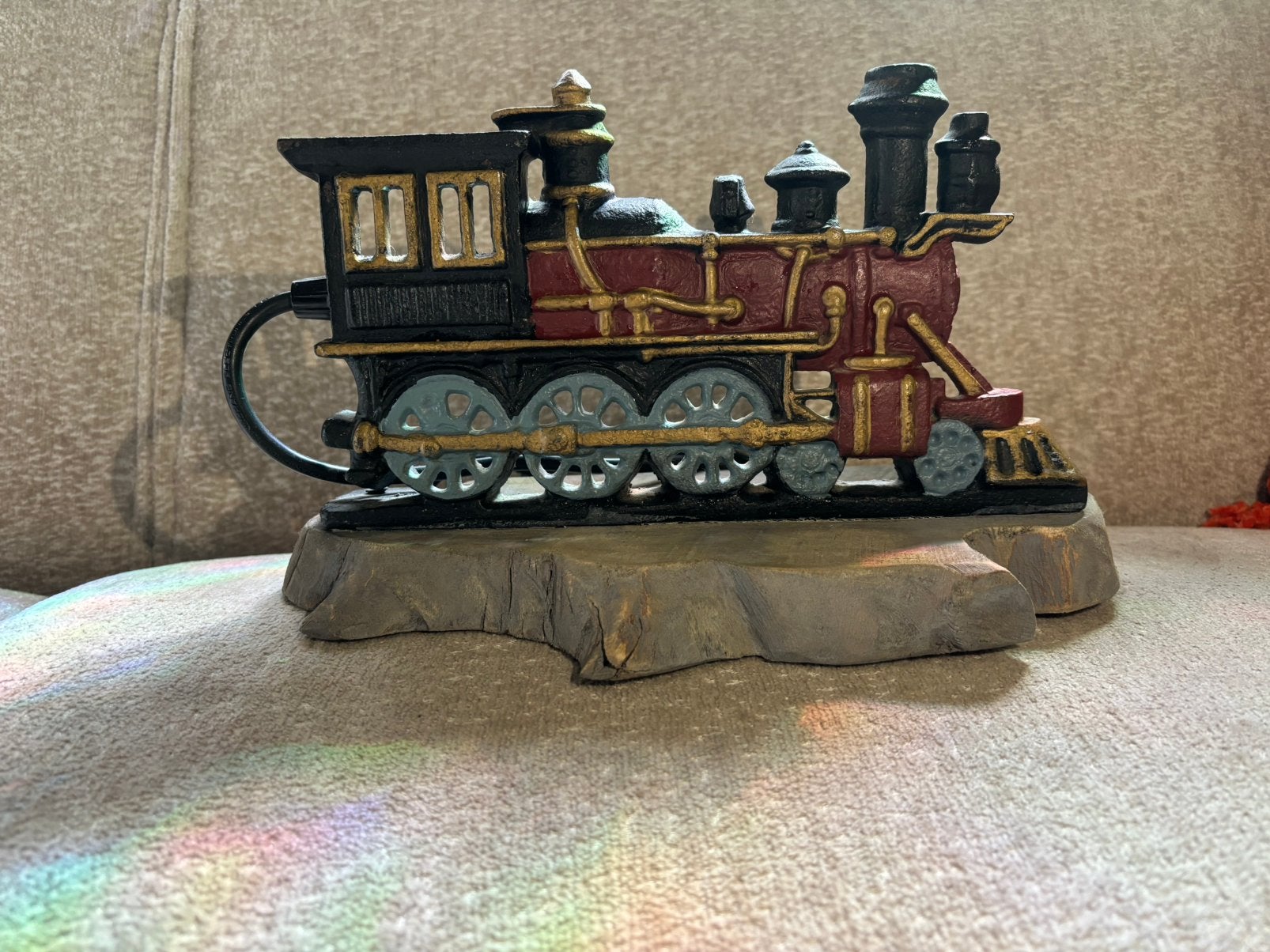 Gietijzeren treinlamp locomotief, vintage, Vintage, E14 (klein), Zo goed als nieuw, Rood