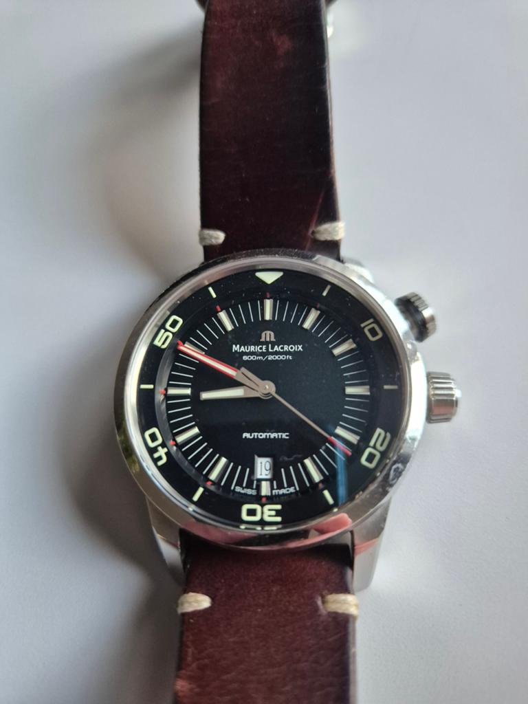 Maurice Lacroix Pontos S Diver, Leer, Polshorloge, Zo goed als nieuw, Ophalen
