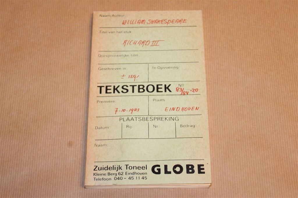 Richard III — Zuidelijk Toneel Globe / Vertaling Gerrit Komr, Boeken, Ophalen of Verzenden, Gelezen