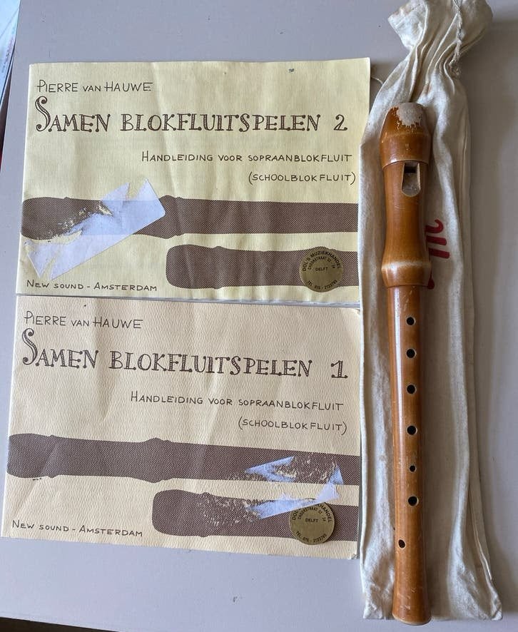 Sopraan blokfluit met lesboeken en hoesje, Ophalen of Verzenden, Gebruikt, Sopraan of Sopranino, Met koffer, hoes of etui
