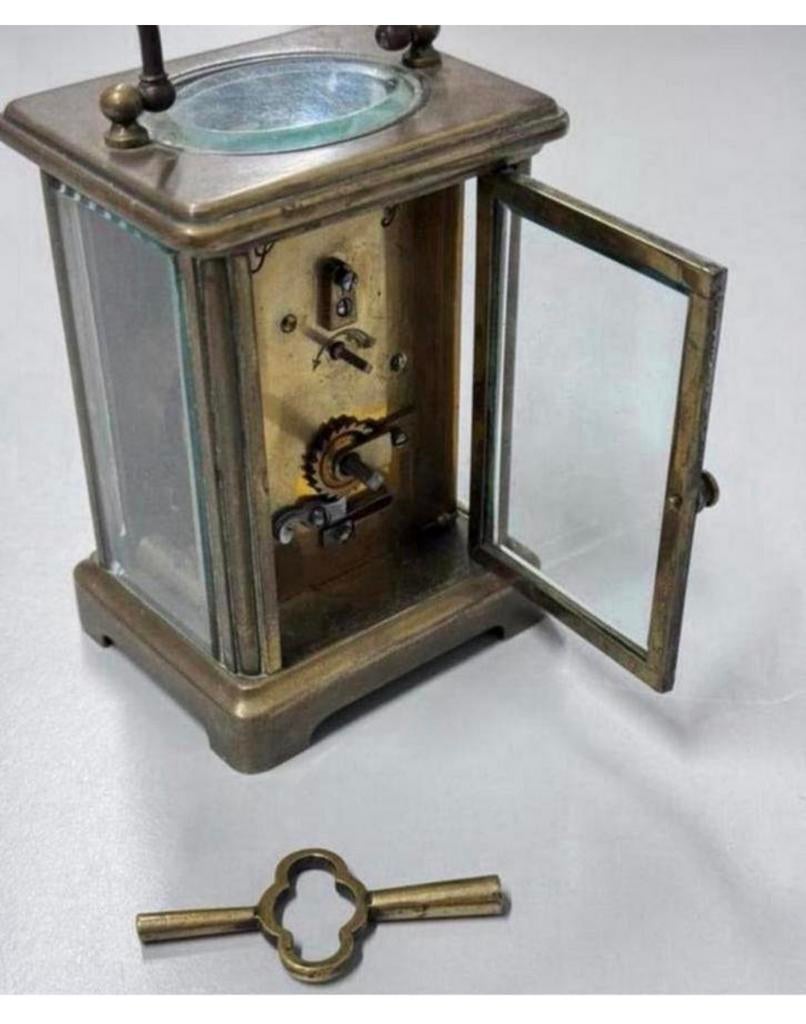Antiek Antieke klok Victorian Clock 1880 Brass Carriage old, Ophalen of Verzenden