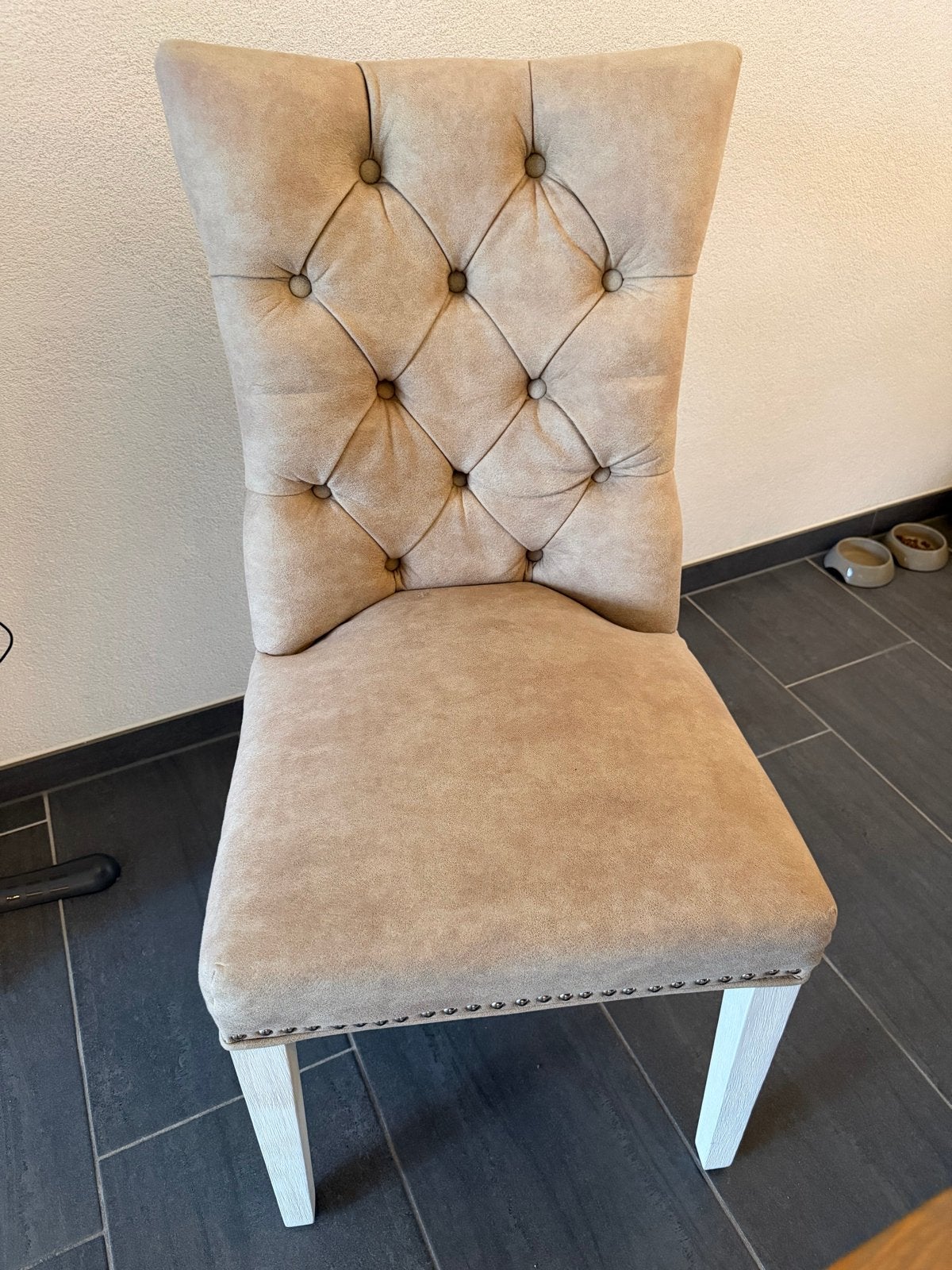 6 Dubbelman Design stoelen - Beige met ring en nagels, Ophalen, Gebruikt, Overige kleuren, Stof