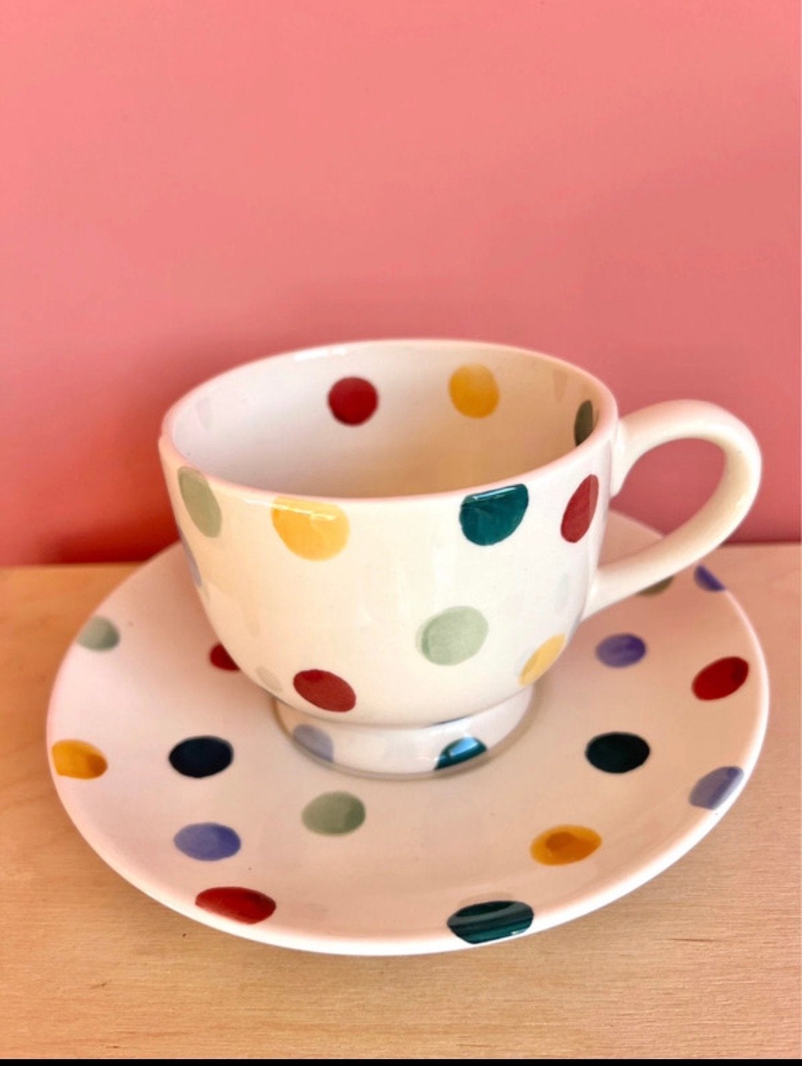 Emma Bridgewater Polka Dot kop en schotel, Ophalen of Verzenden, Zo goed als nieuw, Emma Bridgewater, Kop(pen) en/of Schotel(s)