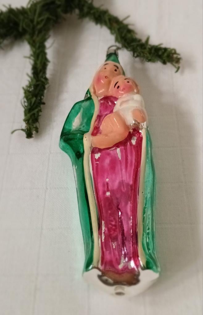 Oude Antieke kerstbal Maria met kindje Jezus, Verzenden