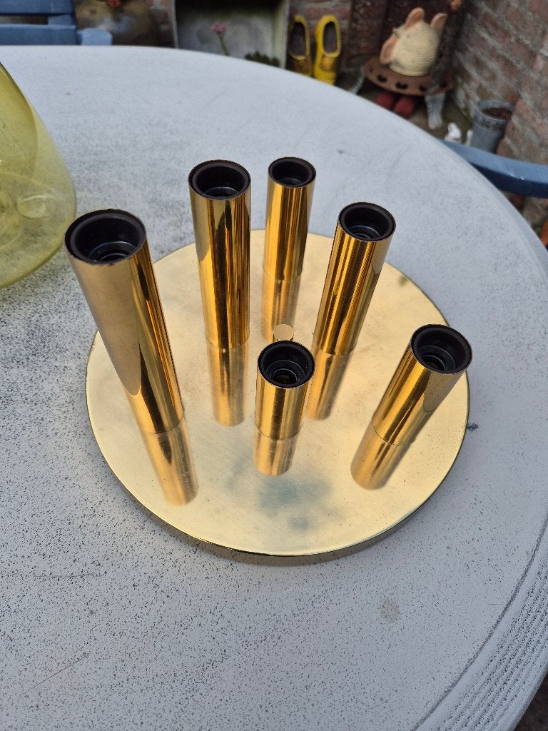 Vintage Plafondlamp Scioliari voor Boulanger  6 lichtpunten, Gebruikt, Jaren 70, Ophalen of Verzenden, Metaal