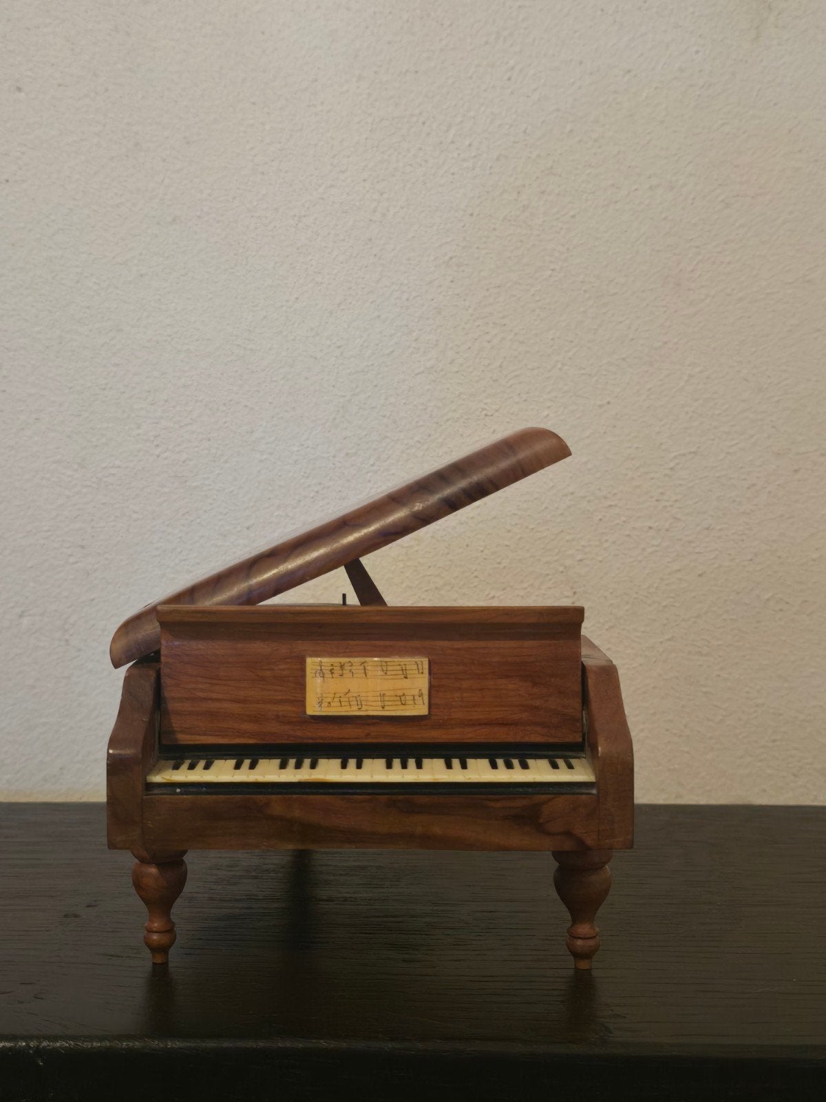 Vintage houten muziekdoos in vorm van een vleugel, Ophalen of Verzenden