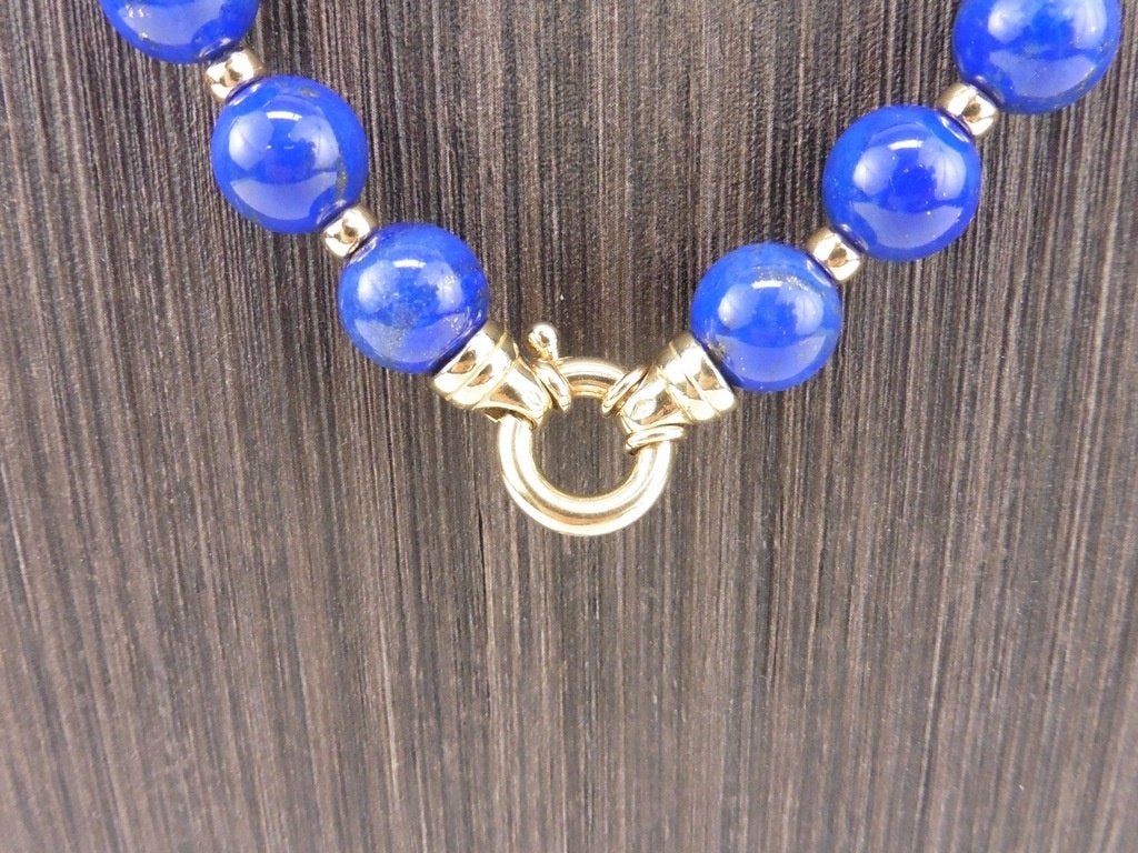 Lapis Lazuli collier met gouden slot en bolletjes         D1, Sieraden, Tassen en Uiterlijk, Kettingen, Gebruikt, Blauw, ., Ophalen of Verzenden