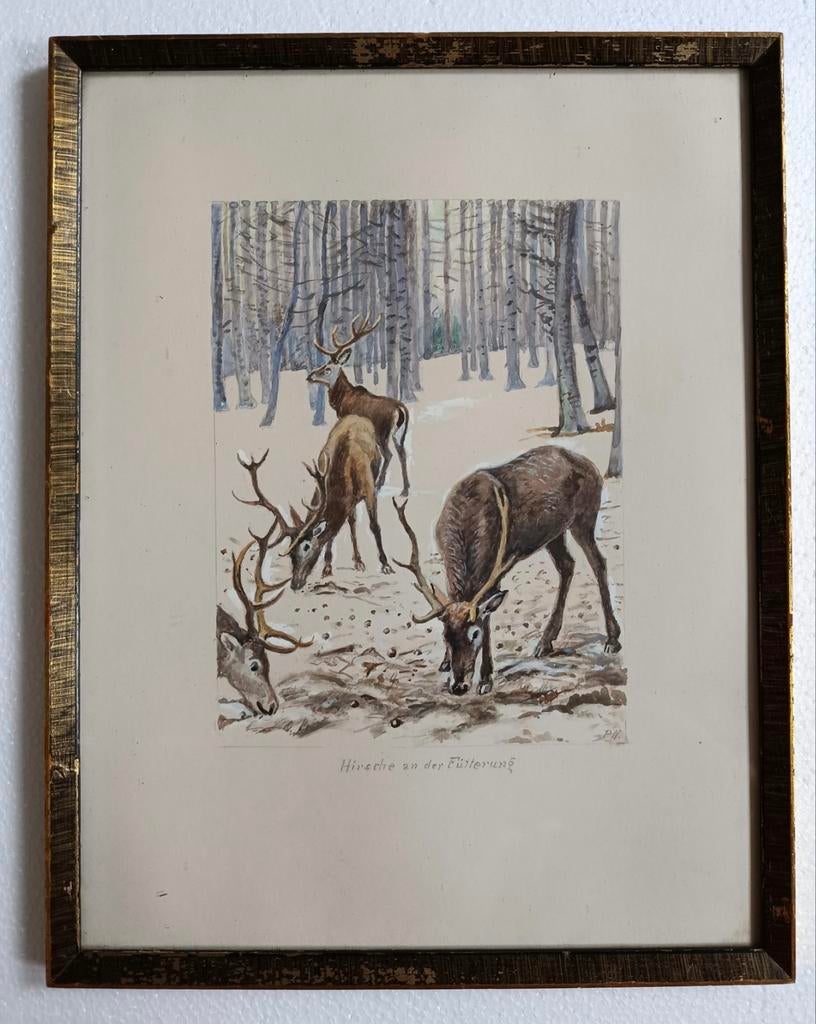 Paul Nipkow aquarel 3de van 4 achter glas.Gesigneerd., Antiek en Kunst, Kunst | Etsen en Gravures, Ophalen of Verzenden