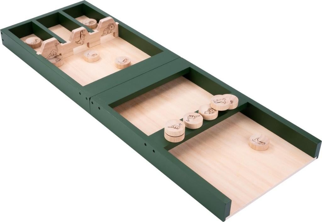 Tweedelige Sjoelbak Kinder Dino Thema – 80 cm, Dorpsweg Spankeren, Een of twee spelers, Spelendehollander, Info@spelendehollander.nl