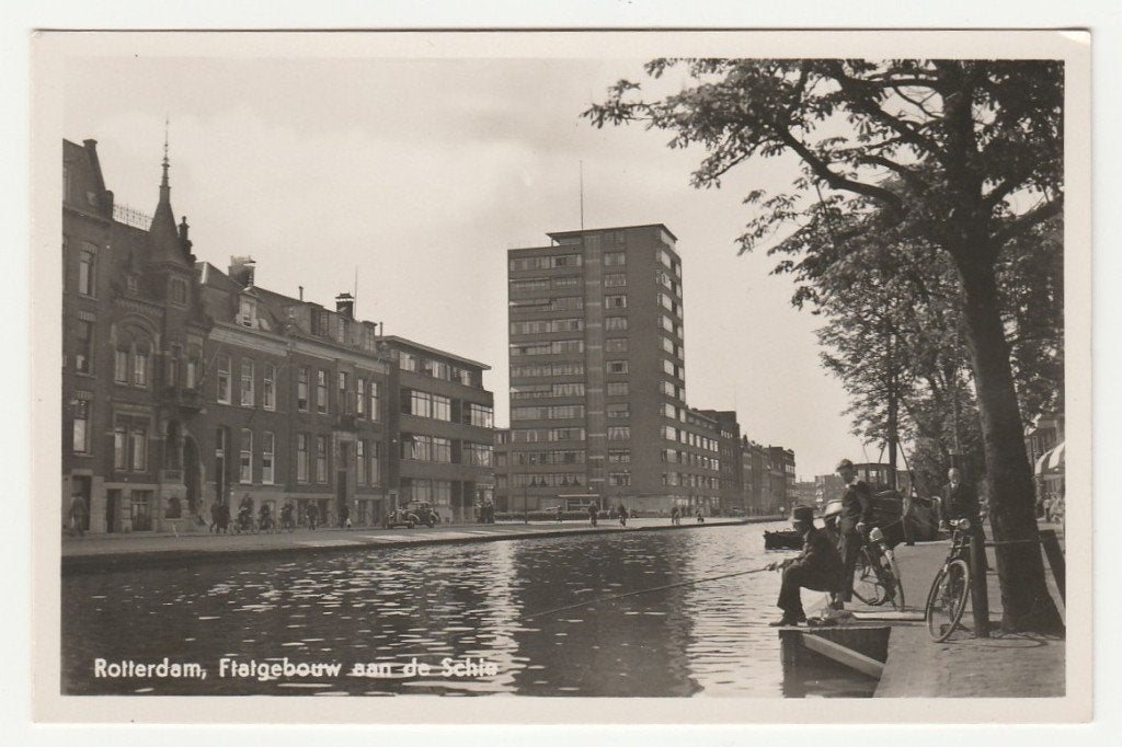 Rotterdam - Flatgebouw aan de Schie, Verzenden, 1940 tot 1960, Ongelopen, Zuid-Holland