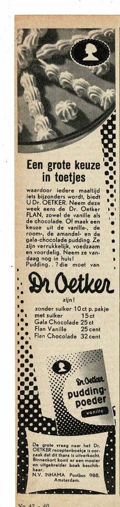 Een grote keuze in toetjes DR.OETKER Puddingpoeder 1953, Verzenden, Zo goed als nieuw, Overige typen