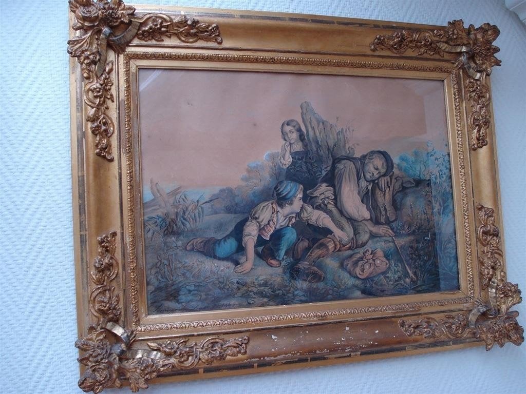 Antieke aquarel, gesigneerd en gedateerd 1849, Ophalen
