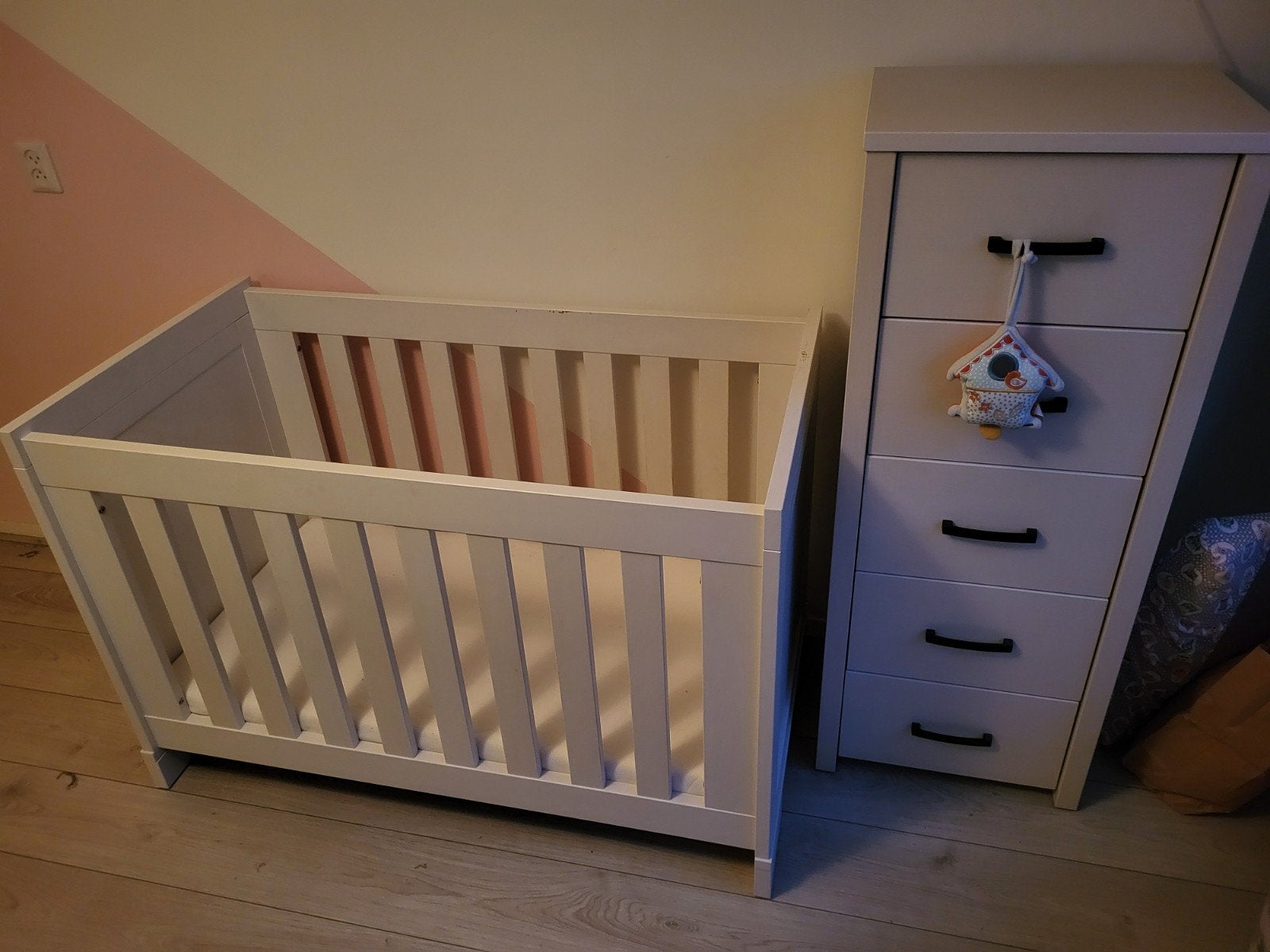 TWF Ledikant wit met matras én ladekast, Ophalen, Gebruikt, Wit, 190 cm of minder