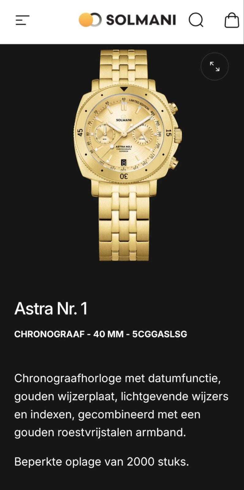 Solmani Astra No.1 Limited Edition Horloge, Polshorloge, Overige materialen, Nieuw, Ophalen