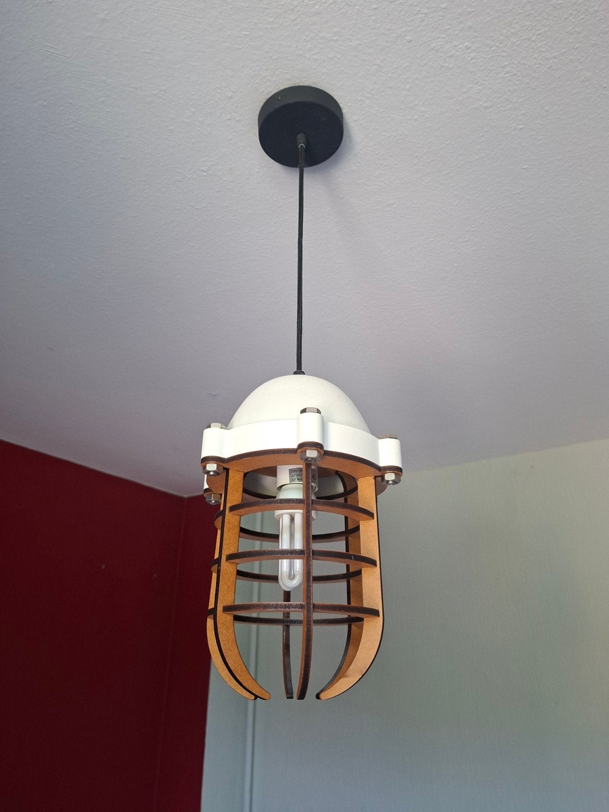 Unieke houten hanglamp - Industriële stijl, Ophalen, Hout, Industrieel, Modern, E27 (groot)