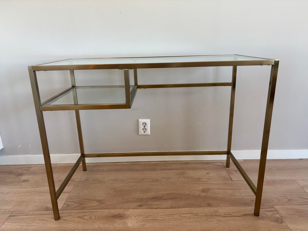 Stijlvolle moderne bureau/tafel met metalen frame, goud, Ophalen of Verzenden